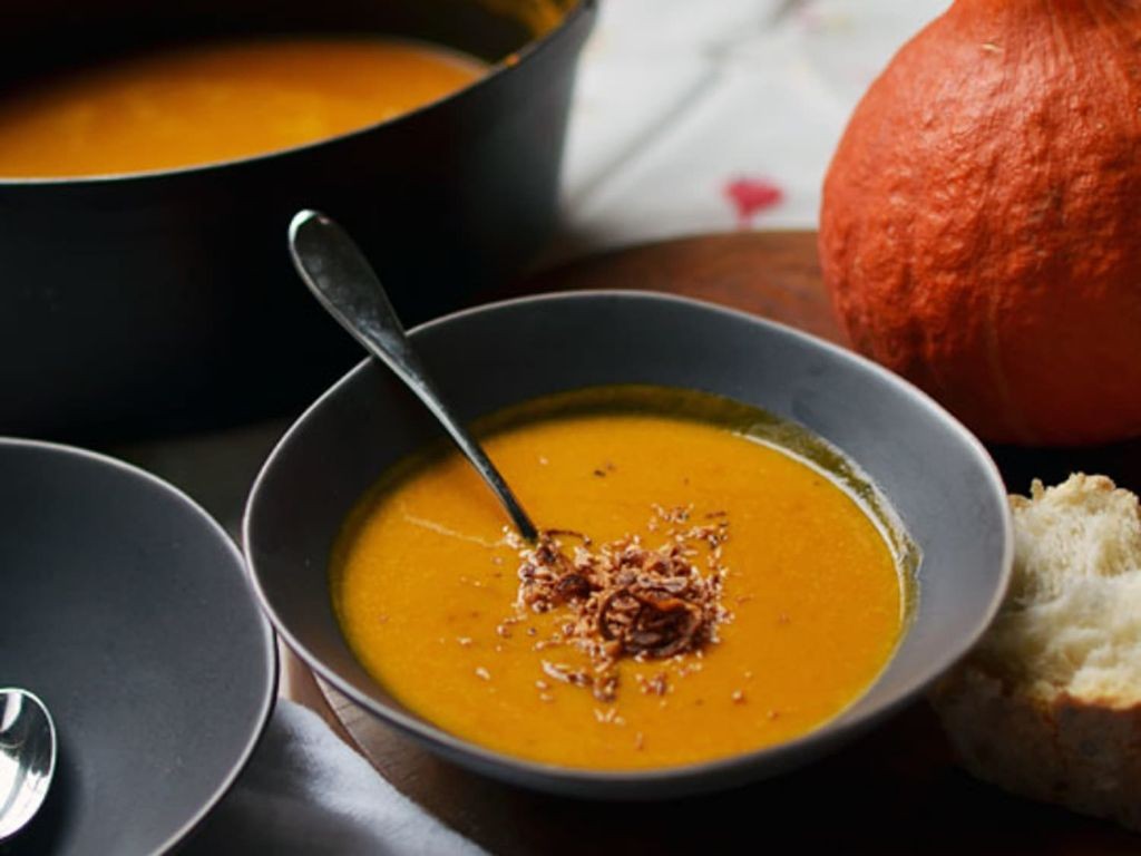 Roasted Red Kuri Squash Soup with Coconut Milk