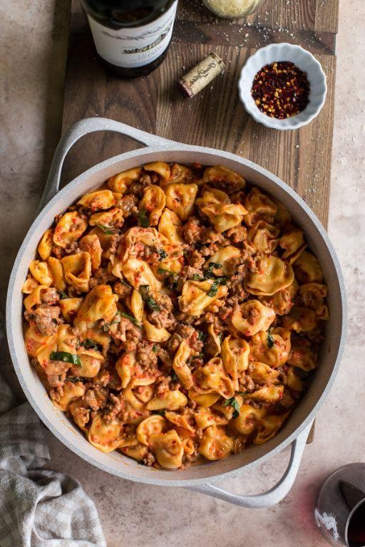 Roasted Red Pepper Tortellini with Chorizo Sausage