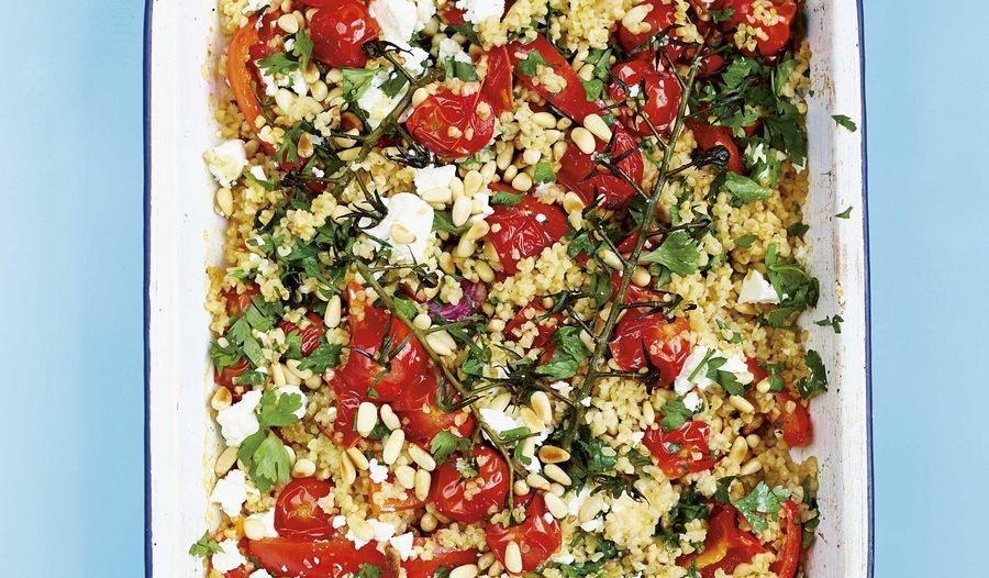 Roasted Red Pepper and Bulgur Salad with Feta