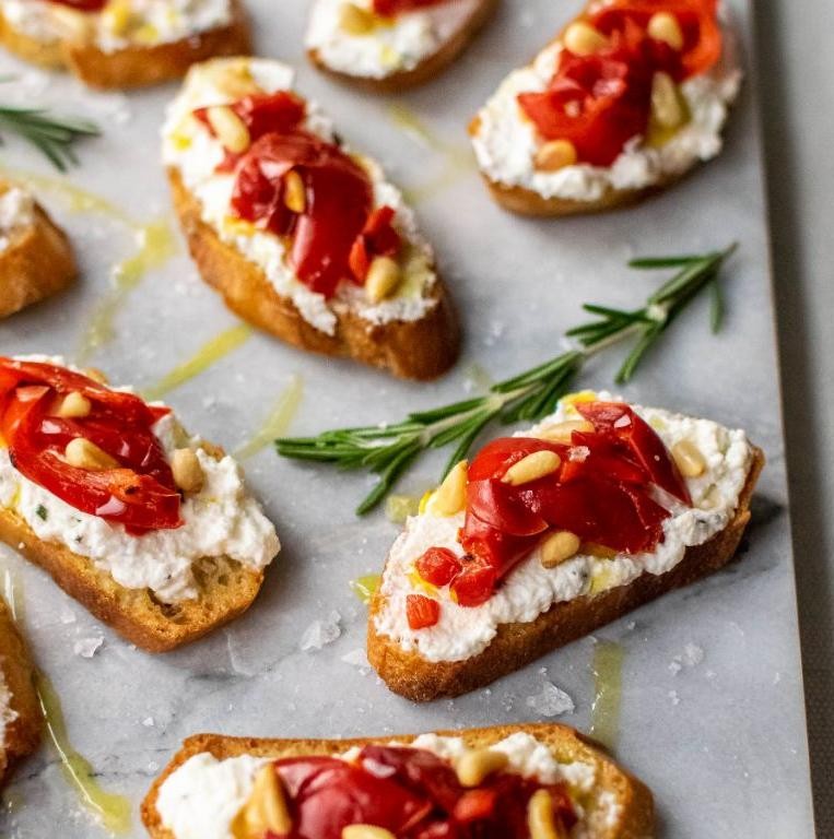 Roasted Red Pepper and Ricotta Bruschetta