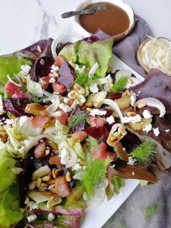 Roasted Rhubarb and Beet Salad