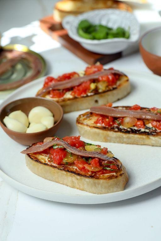 Roasted Tomato and Anchovy Bruschetta