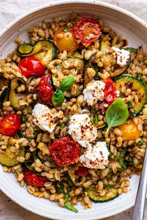 Roasted Vegetable Barley Salad with Balsamic Dressing
