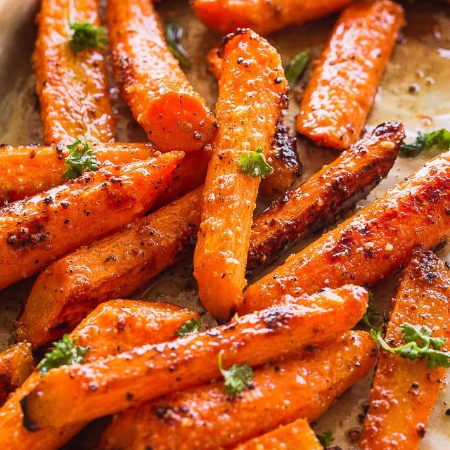 Roasted Whole Carrots with Garlic and Parmesan