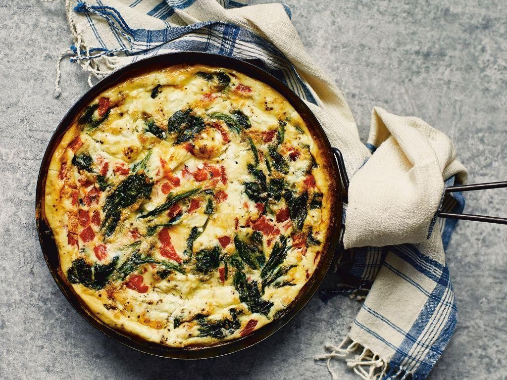 Roasted red pepper and goat cheese frittata