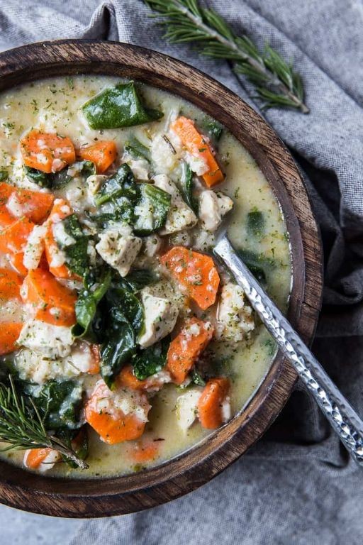 Rosemary Cream of Chicken Soup with Forbidden Rice