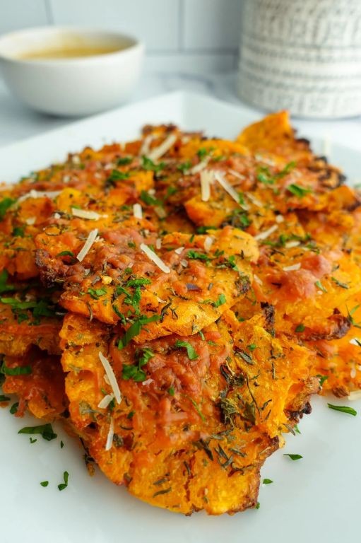 Rosemary Parmesan Smashed Sweet Potatoes