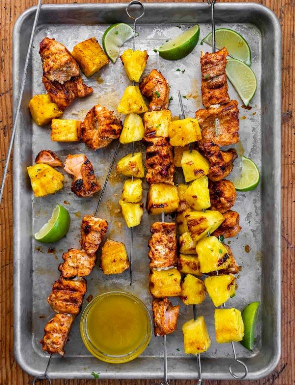 Salmon Moose Kebabs with Pineapple Salsa
