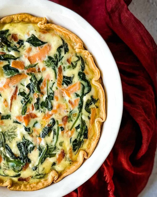 Salmon Moose Quiche with Spinach and Feta