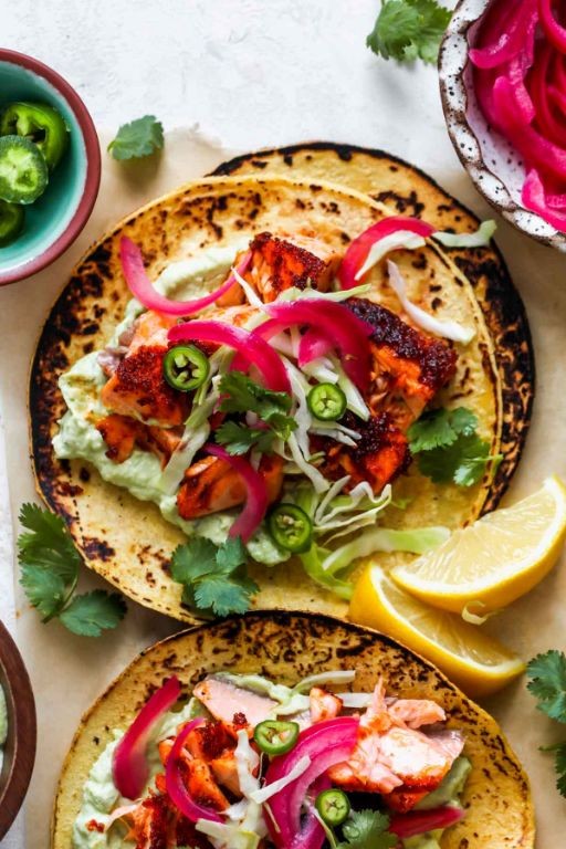 Salmon Moose Tacos with Avocado Lime Crema