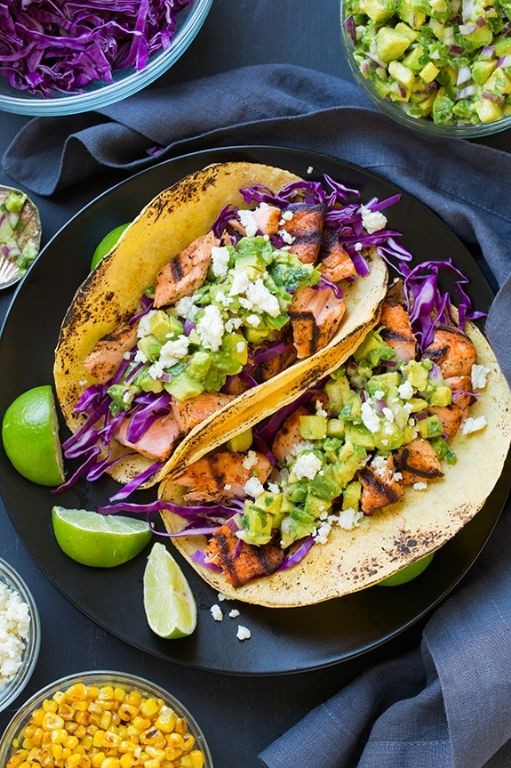 Salmon Tacos with Avocado Salsa