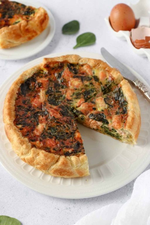 Salmon and Shrimp Quiche with Spinach