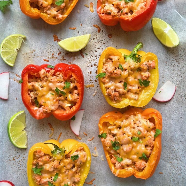 Salmon and Shrimp Stuffed Bell Peppers