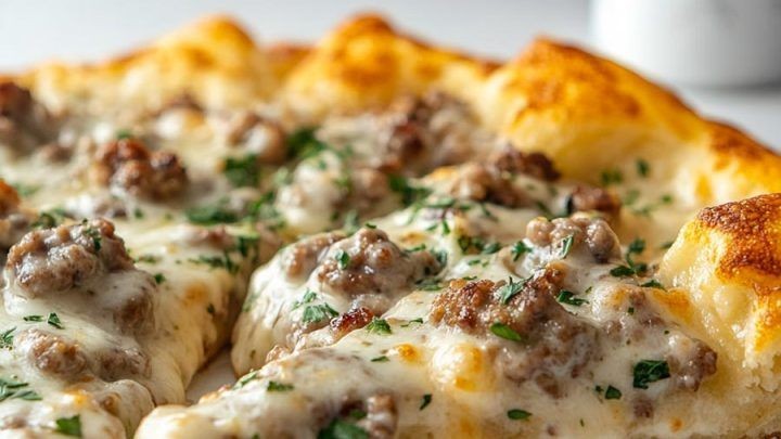 Sausage Gravy Pizza with Biscuit Crust