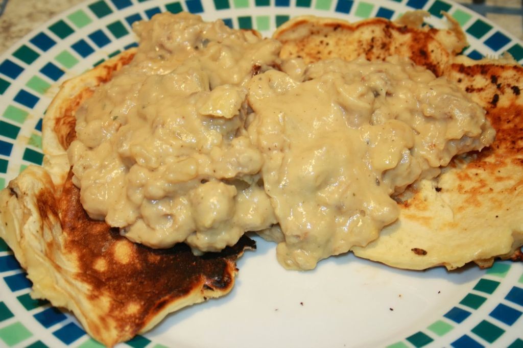 Sausage Gravy Stuffed Pancakes