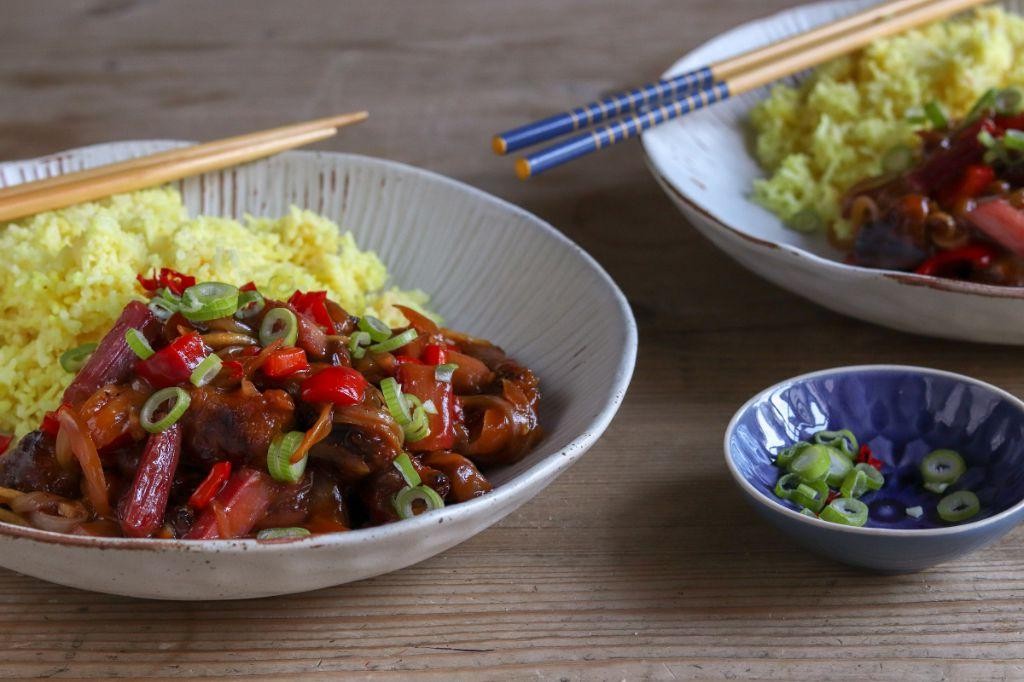 Savory Rhubarb and Pork Stir-Fry