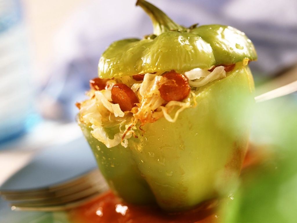 Savory Sausage and Sauerkraut Stuffed Peppers