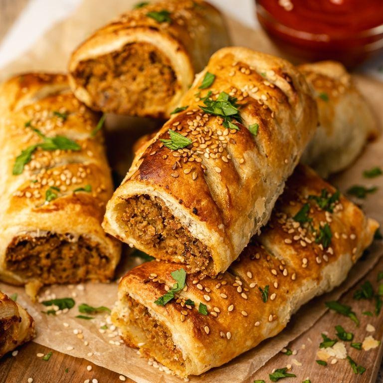 Savory Vegan Puff Pastry Sausage Rolls