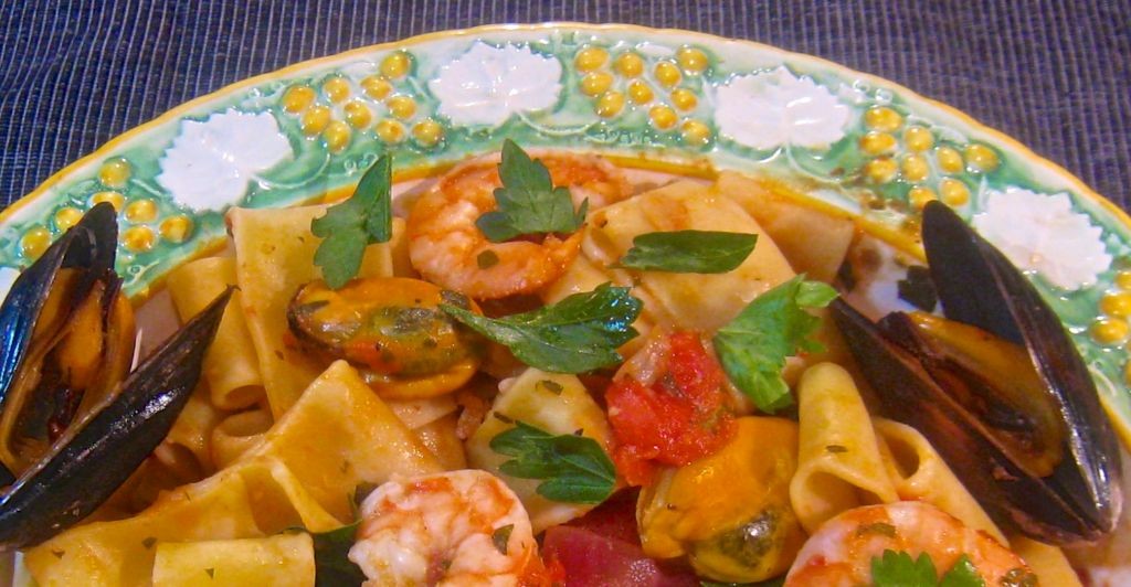 Seafood Medley Calamarata Pasta with Squid, Shrimp, and Clams