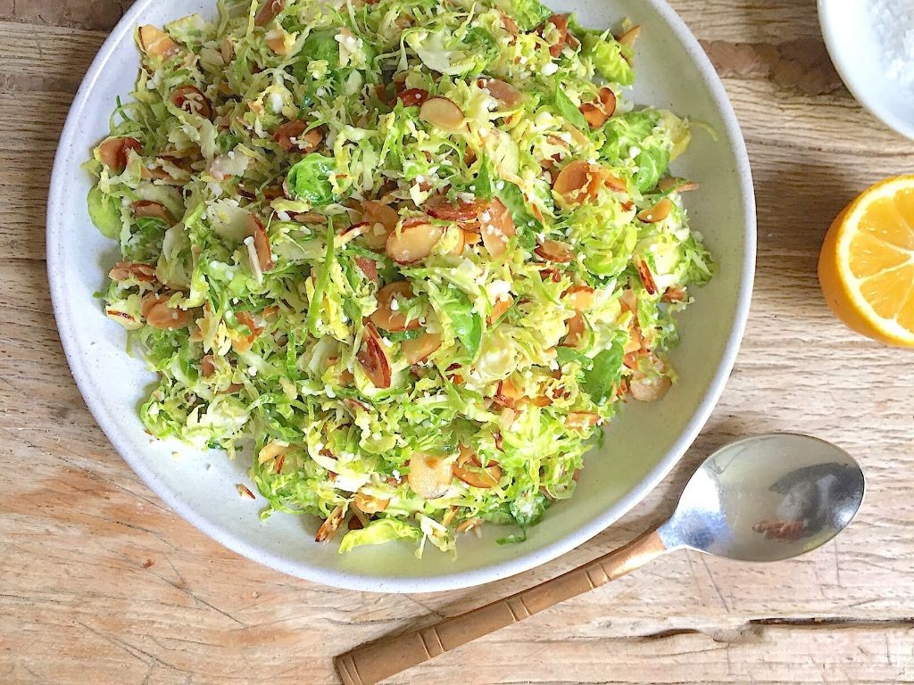 Shaved Brussels Sprouts and Lettuce Salad with Pecorino