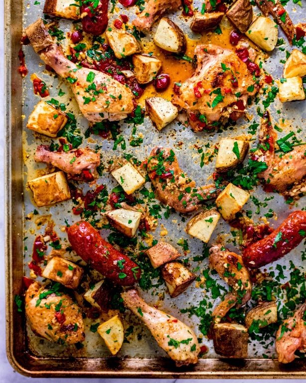 Sheet Pan Chicken Scarpariello with Brussels Sprouts