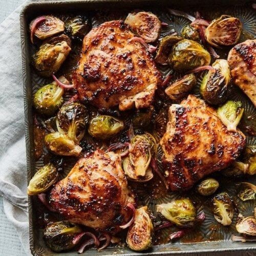 Sheet-Pan Brussels Sprouts and Chicken