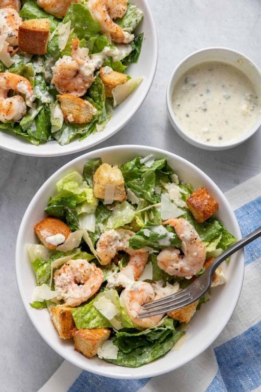 Shrimp and Chicken Caesar Salad with Creamy Garlic Dressing