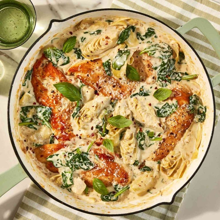 Skillet Chicken with Spinach and Artichokes