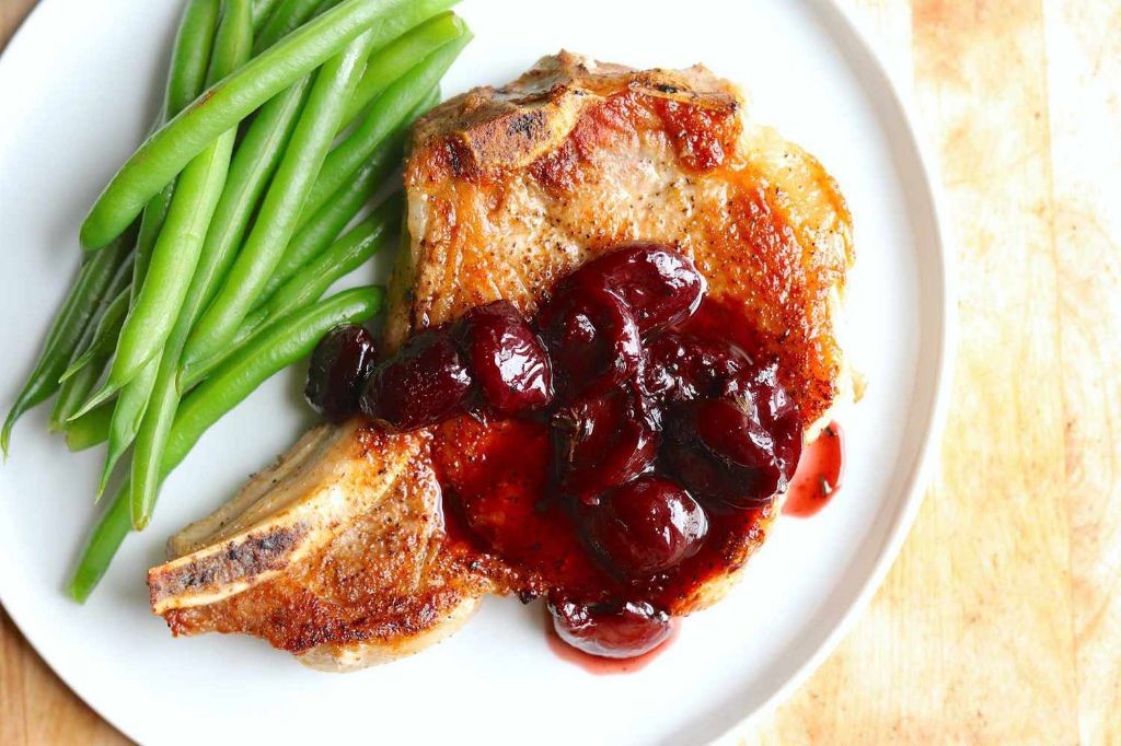 Skillet Pork Chops with Cherry Sauce