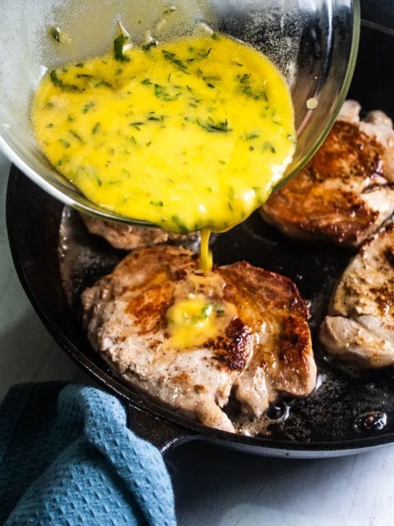 Skillet Pork Chops with Garlic Herb Sauce