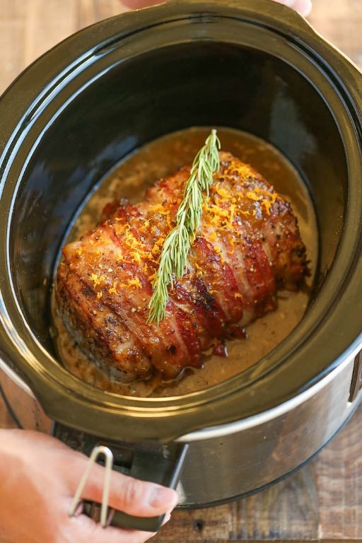 Slow Cooker Bacon-Wrapped Pork Tenderloin
