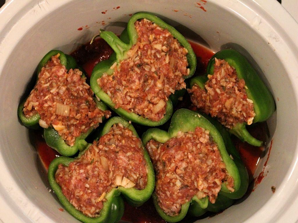 Slow Cooker Ground Pork Stuffed Peppers