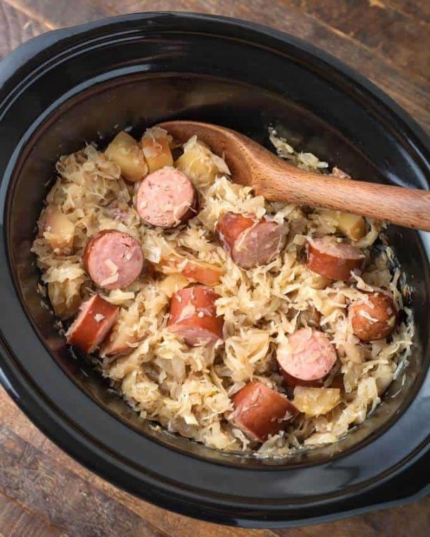 Slow Cooker Sauerkraut and Sausage Stew