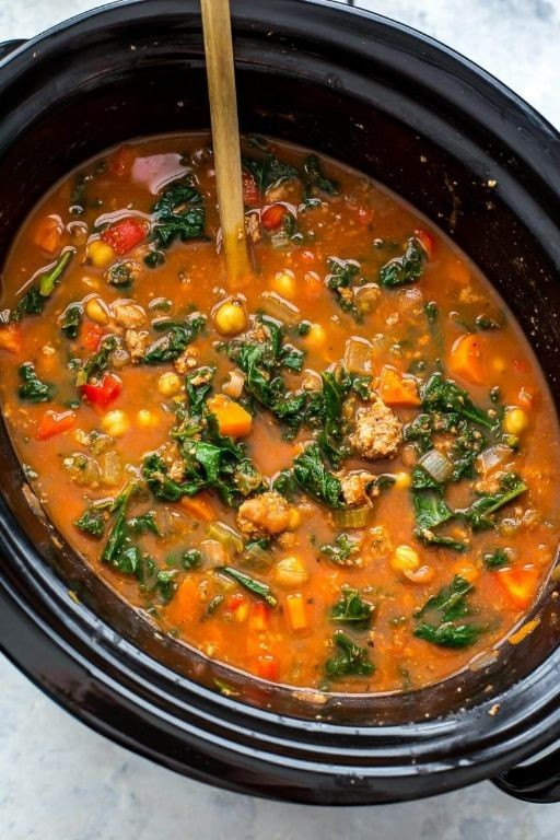 Slow Cooker Sausage and Kale Soup
