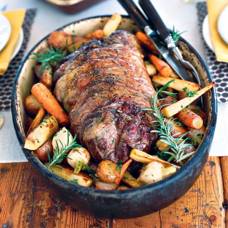 Slow-Roasted Butterflied Leg of Lamb with Root Vegetables