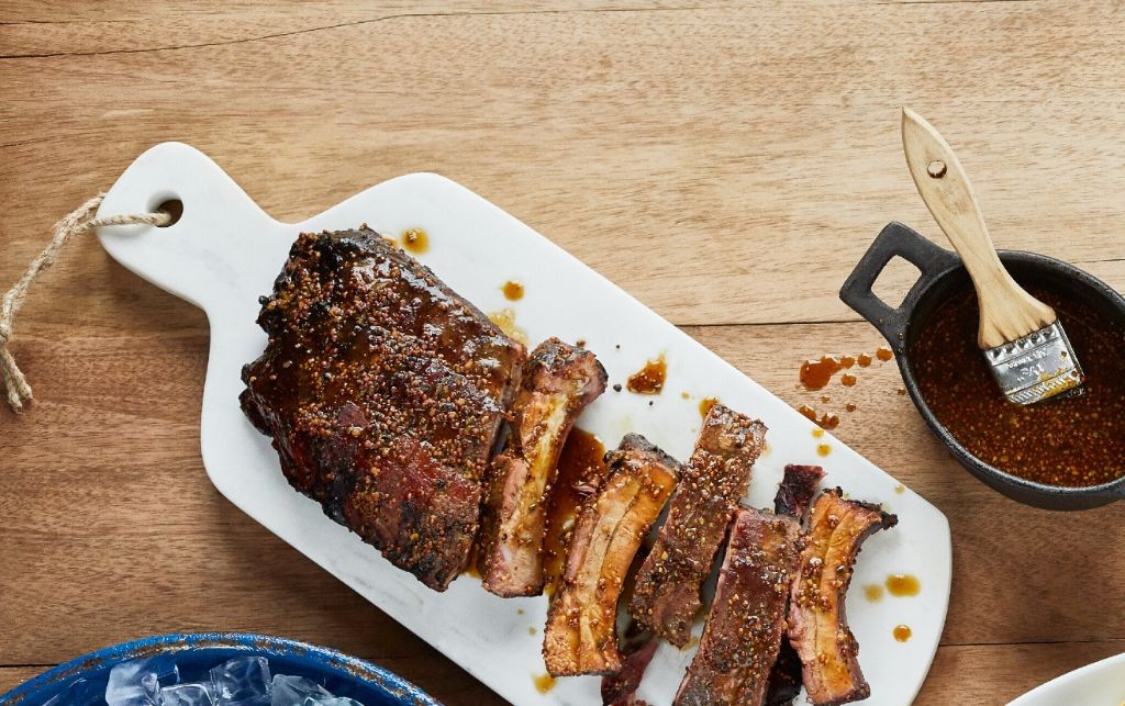 Smoked Ribs with Molasses and Mustard Glaze