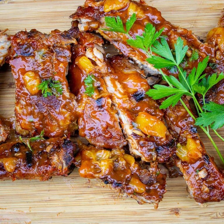 Smoked Ribs with Peach BBQ Sauce