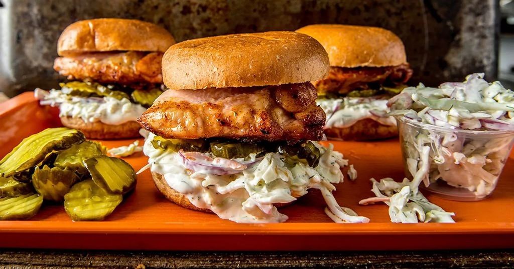 Smoked Traeger Chicken Sandwich with Coleslaw