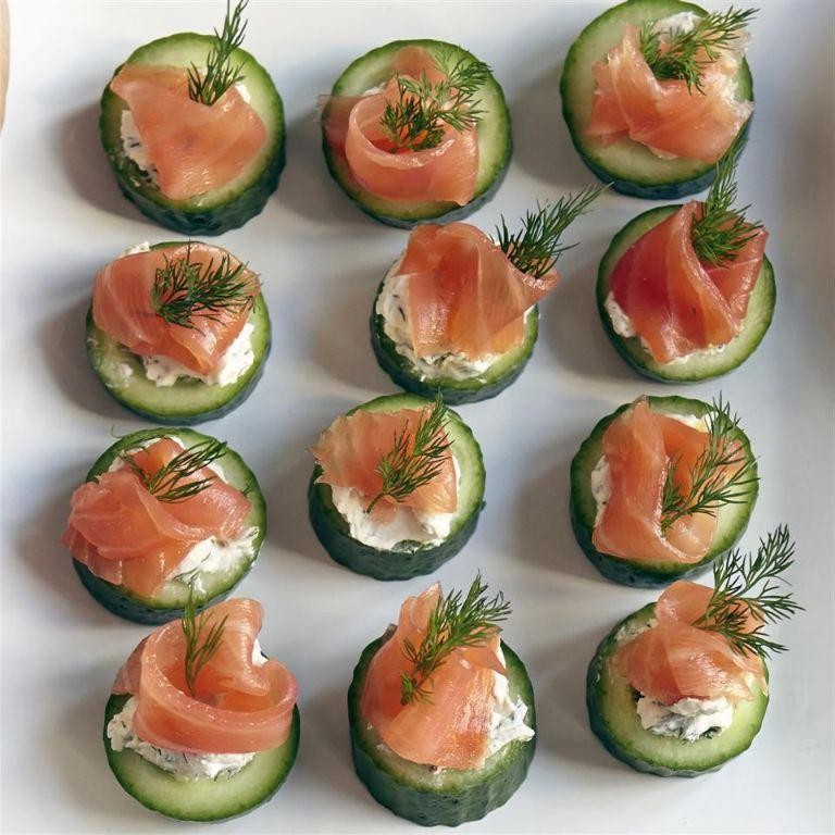 Smoked salmon and cream cheese cucumber slices