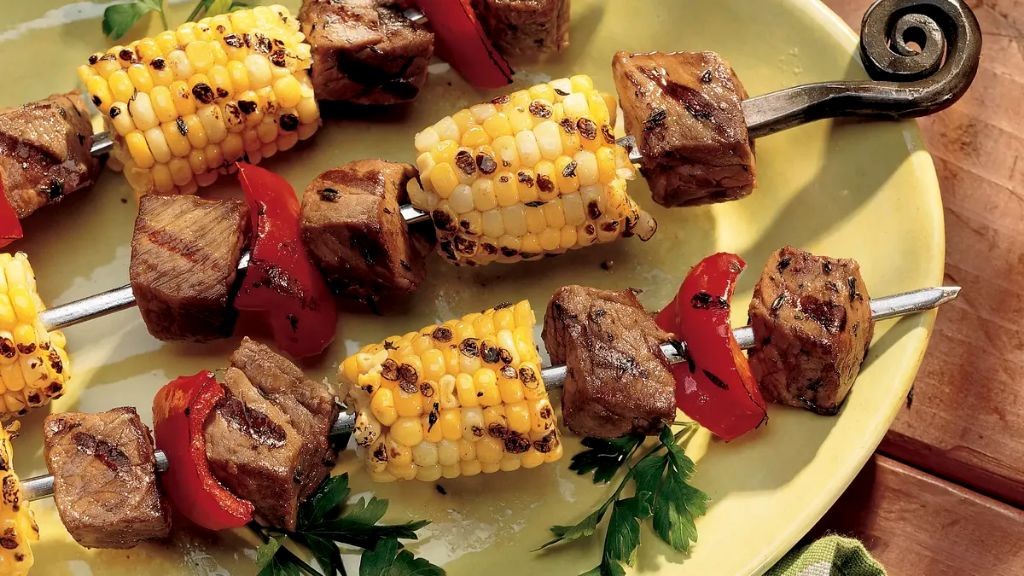 Smoky BBQ Steak Kebabs with Grilled Corn