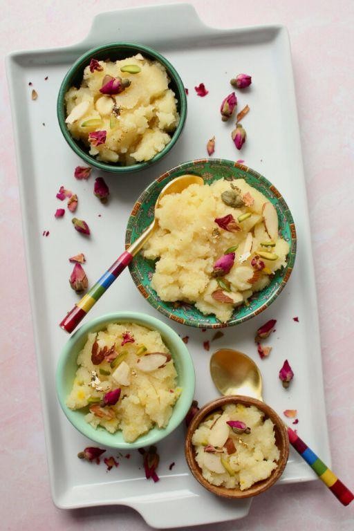 Sooji Ka Halwa with Rose Water and Pistachios