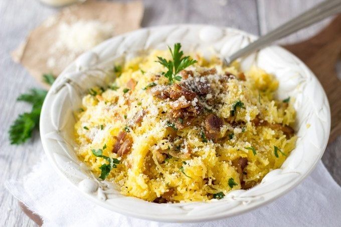 Spaghetti Squash Carbonara with Bacon