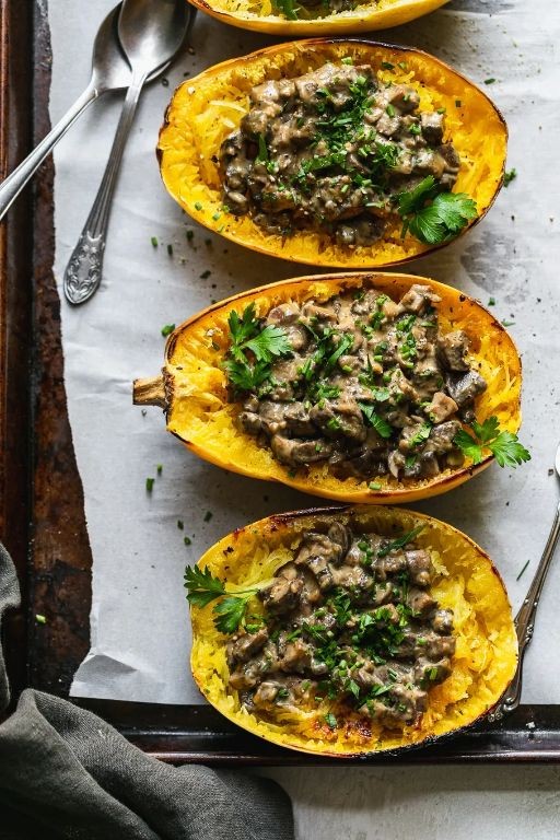 Spaghetti Squash with Creamy Mushroom Sauce