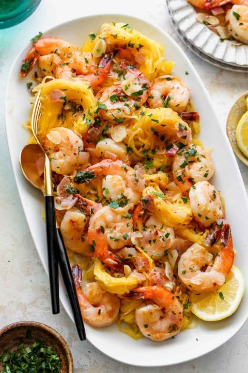 Spaghetti Squash with Garlic Butter Shrimp