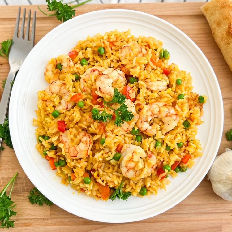 Spanish Rice with Shrimp and Peas
