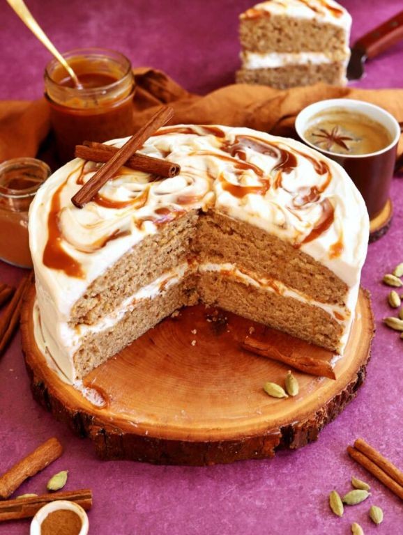 Spiced Chai Chantilly Cake with Caramel Drizzle