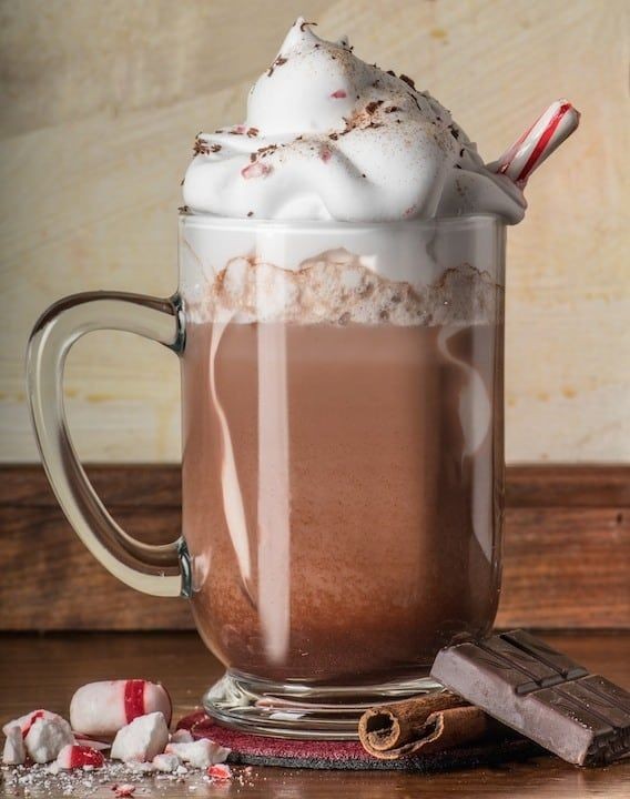 Spiced Rum Hot Chocolate with Whipped Cream