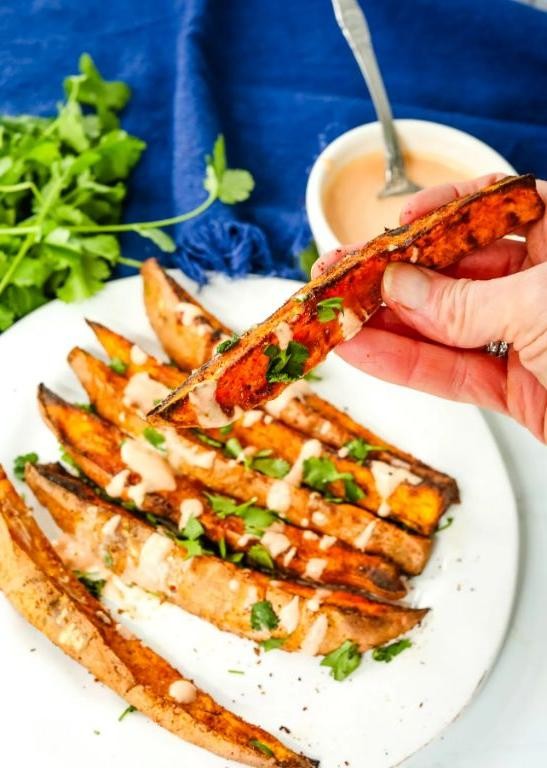 Spiced Sweet Potato Wedges with Yogurt Dip