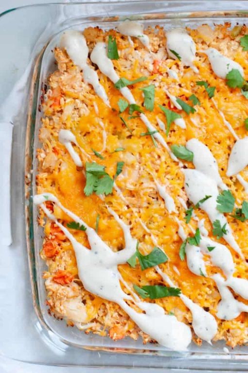 Spicy Buffalo Chicken and Cauliflower Bake