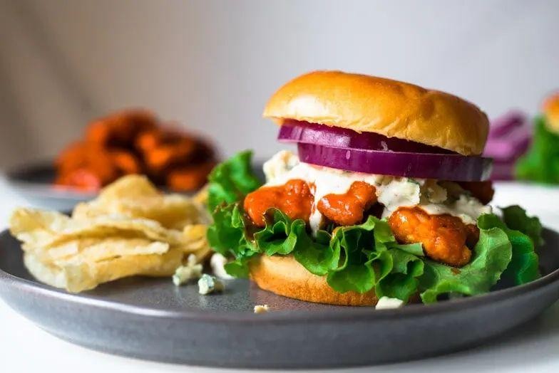 Spicy Buffalo Rotisserie Chicken Sandwich with Blue Cheese Dressing